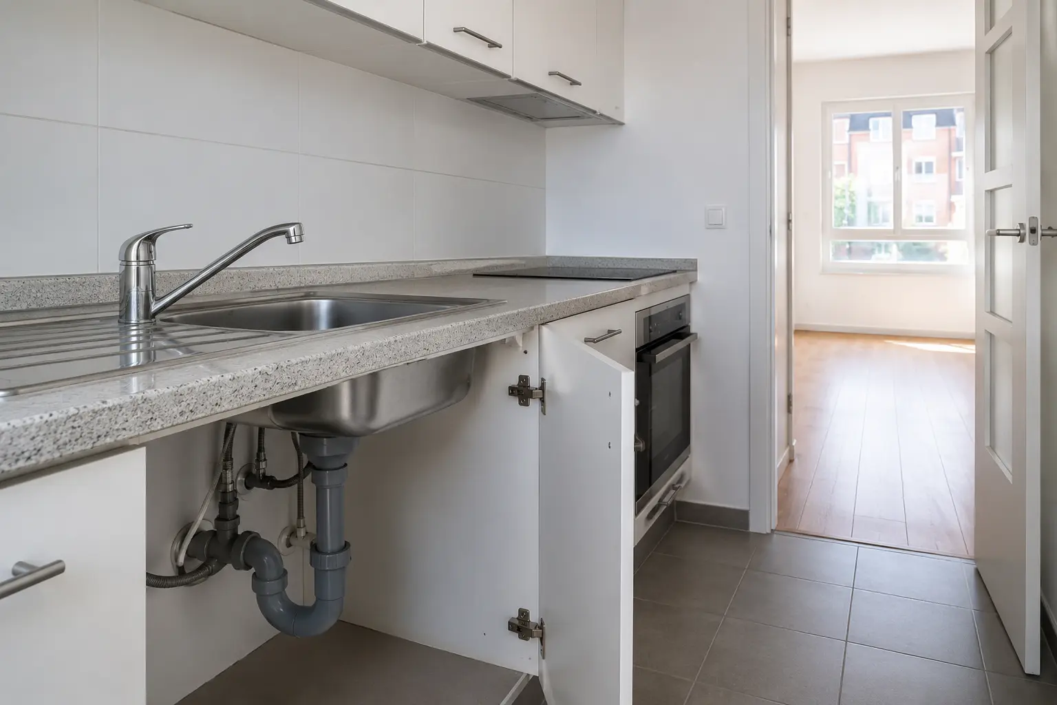grifo desagüe cocina piso vacío