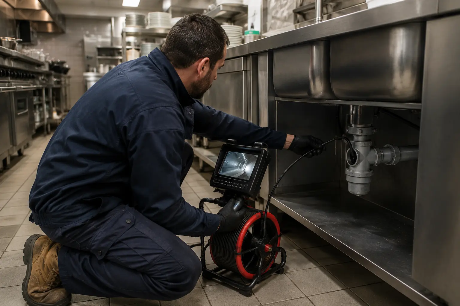 inspección técnica desagüe cocina restaurante